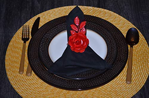 VIBHSA Napkin Holder Table Napkin Rings for Parties Wedding Everyday Dinner Decor Flower Napkin Rings Set of 4 (Red Rose)