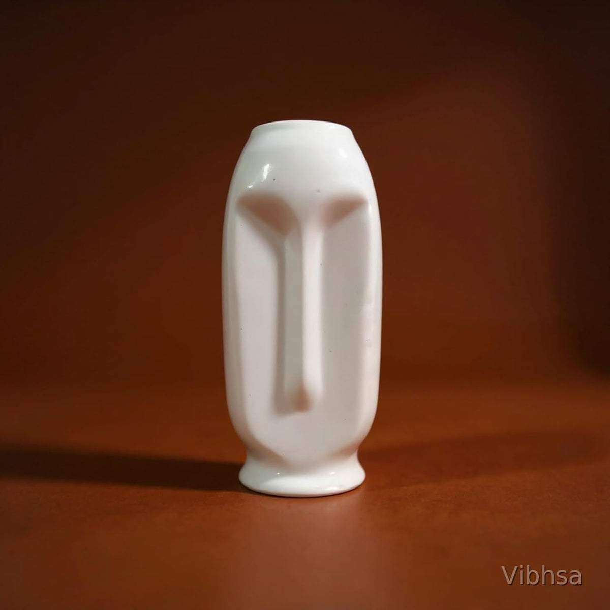 VIBHSA White Ceramic Flower Face Vase for Home Decor, Modern Ribbed Decorative Vase