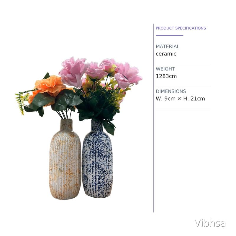 VIBHSA Modern Distressed Ribbed Ceramic Vase Set of 2