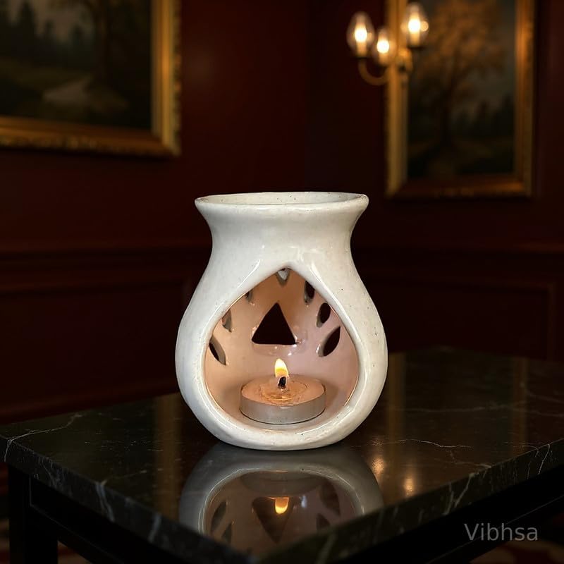 VIBHSA Ceramic Clay Candle Operated Aroma Burner & Essential Oil Diffuser with 1 Tea Light Candle