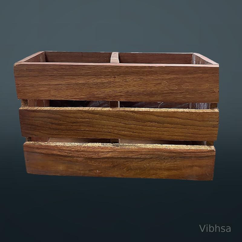 VIBHSA Wooden Desk Organizer Pen Stand with 3 Compartments