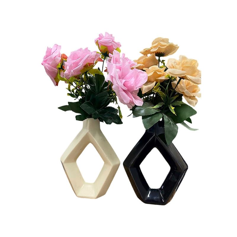 VIBHSA Geometric Ceramic Flower Vase Set of 2