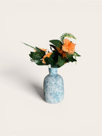VIBHSA Decorative Ceramic Flower Vase for Home Decor, Blue White Ribbed Textured Vase