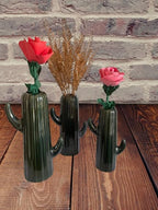VIBHSA Set of 3 Ceramic Cactus Design Vase [Green]
