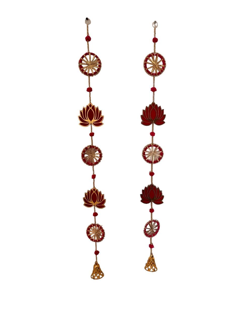VIBHSA Wood Lotus Style Handmade Home Decor Wall Hanging Toran for Mandir Diwali Decoration