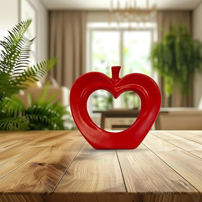 VIBHSA Ceramic Apple Figurine, Red-Colored, Showpiece for Drawing Room, Bedroom, Office Decor, Height: 21 cm