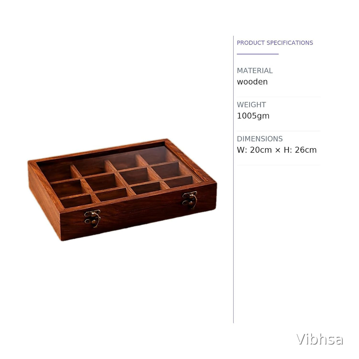 VIBHSA Wooden Tea Box with Glass Lid