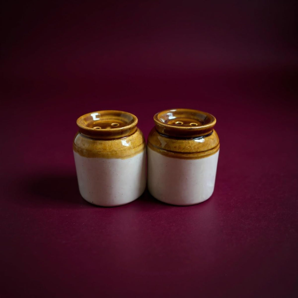 VIBHSA Ceramic Salt and Pepper Shaker Set, Brown and Beige Pack of 2