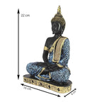 VIBHSA Decorative Buddha Statue, Black and Blue with Gold Accents, Meditation Pose, Home Decor