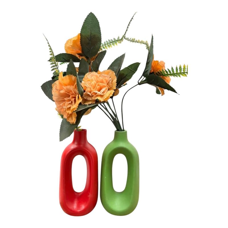 VIBHSA Beautiful Ceramic Decorative Vases with Unique Quality for Home Decor, Center Table – Green & Red