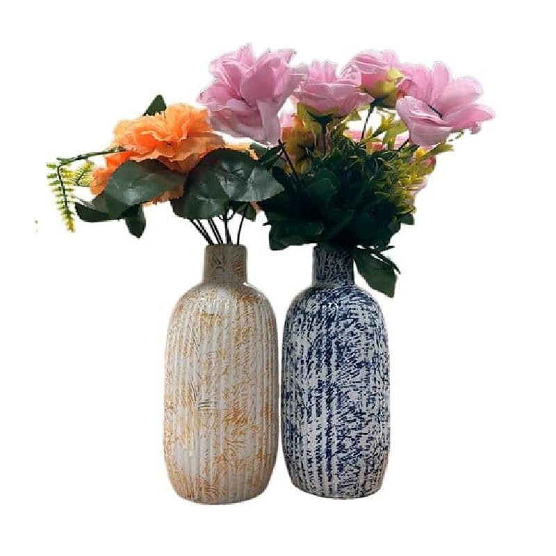 VIBHSA Modern Distressed Ribbed Ceramic Vase Set of 2