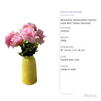 VIBHSA Yellow Ceramic Flower Vase for Home Decor, Modern Ribbed Decorative Vase