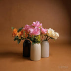 VIBHSA Ceramic Flower Vase Set of 3 for Home Decor, Modern Ribbed Decorative Vases