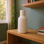 VIBHSA White Ceramic Flower Vase for Home Decor, Elegant Ribbed Decorative Vase for Living Room