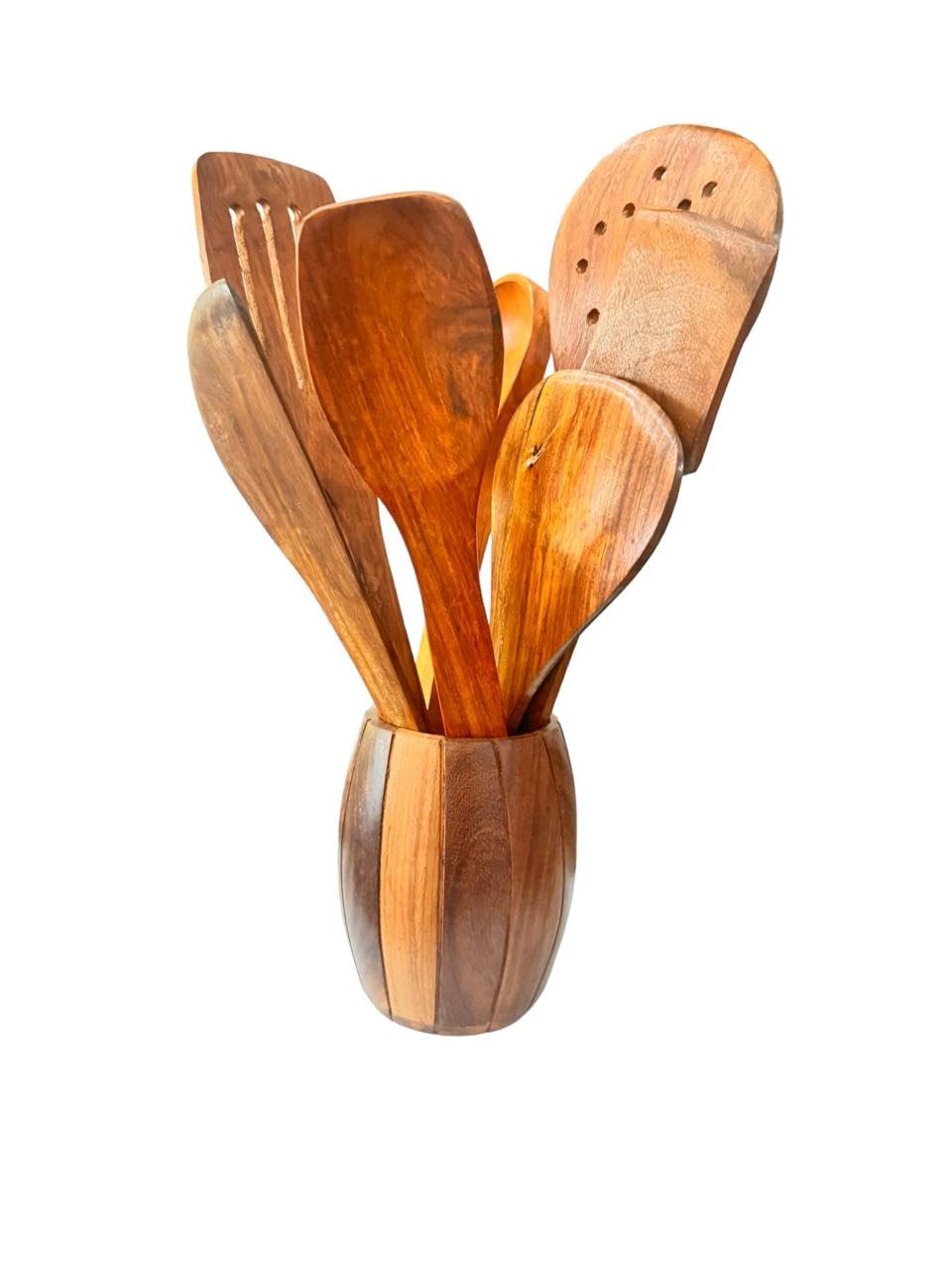 VIBHSA Wood Spoon Set for Cooking Includes Dessert Rice Spoons, Frying Serving Spatula