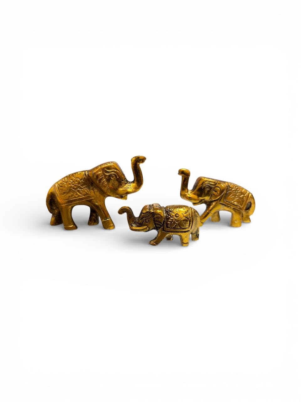 VIBHSA Set of 3 Metal Trunk Up Elephant Family Statue Showpiece Figurine -Fengshui Vastu Lucky - Decorative Items for Home Living Room Decor Living Room Office Desktop & Gifting