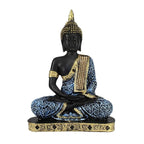VIBHSA Decorative Buddha Statue, Black and Blue with Gold Accents, Meditation Pose, Home Decor