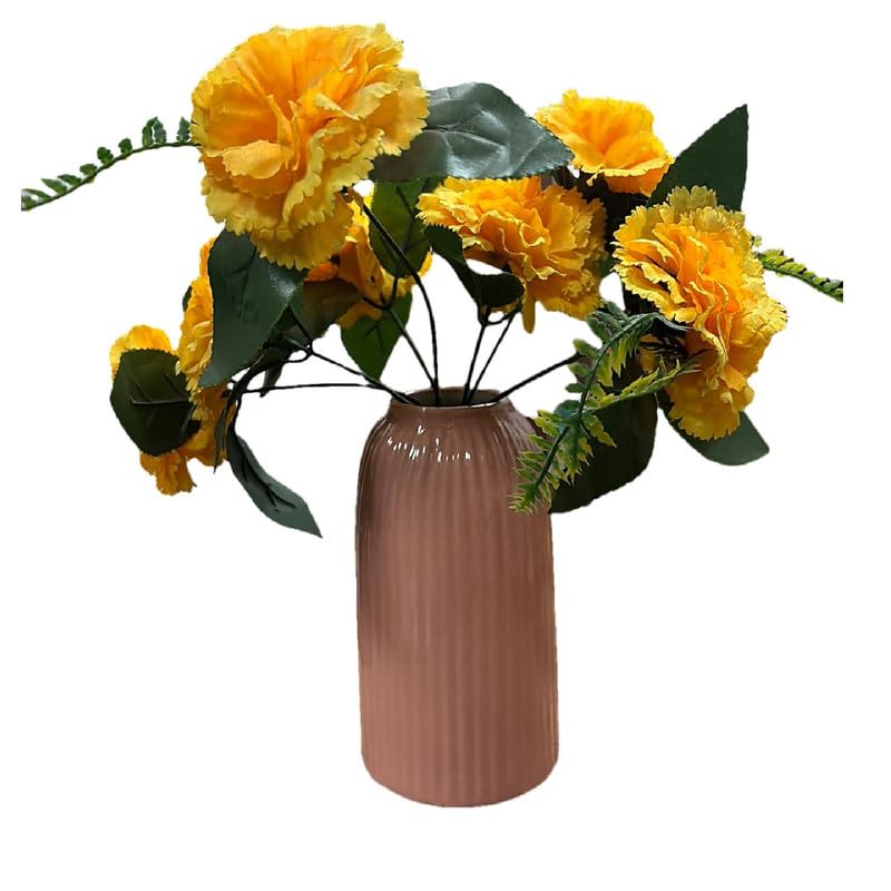 VIBHSA Pink Ceramic Flower Vase for Home Decor, Modern Ribbed Decorative Vase