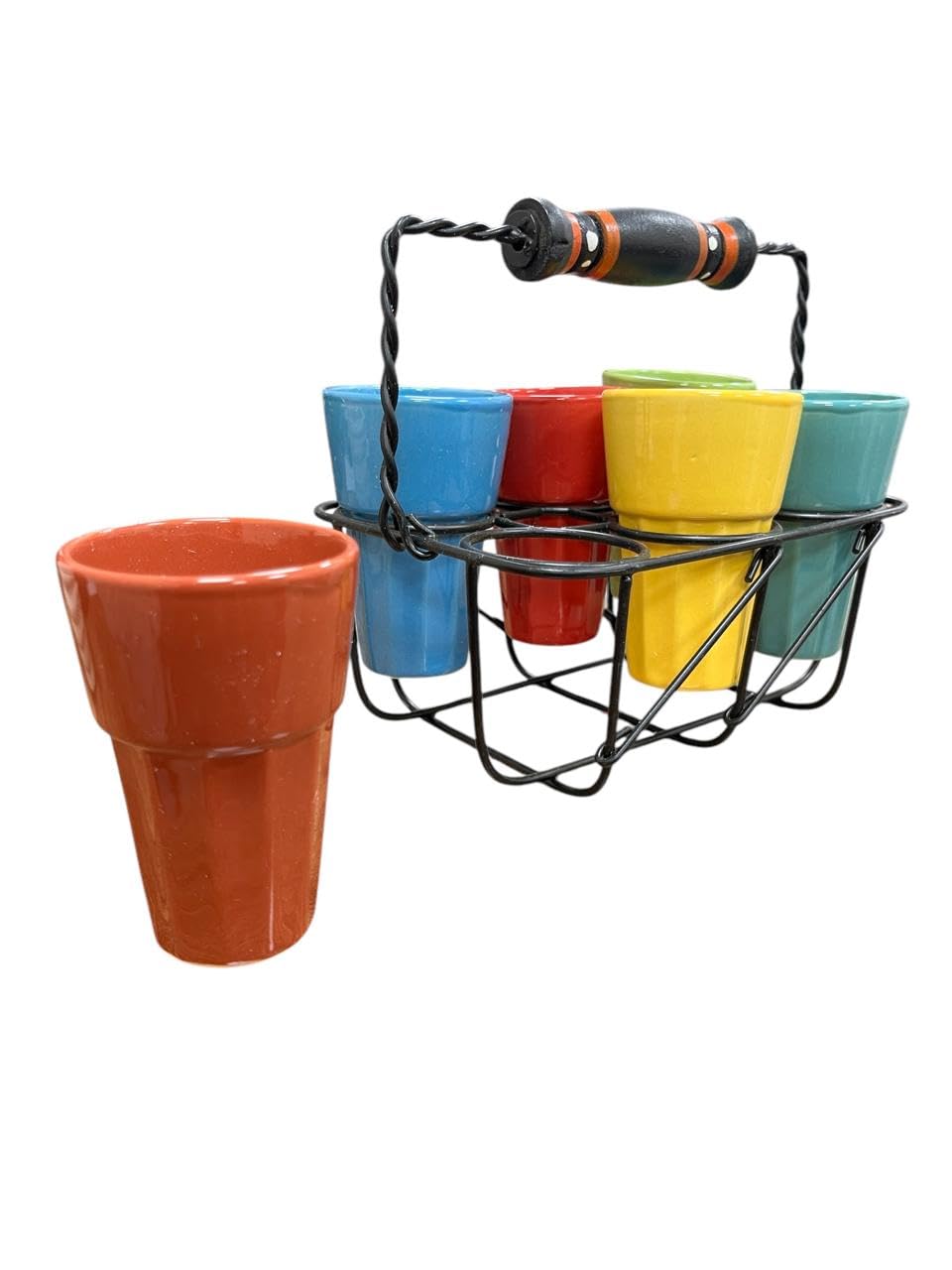 VIBHSA Ceramic Cutting Chai Glasses with Stand