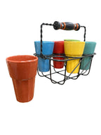 VIBHSA Ceramic Cutting Chai Glasses with Stand