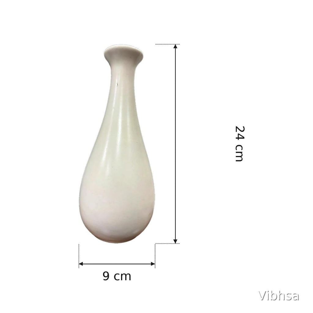 VIBHSA White Ceramic Vase, Tall Narrow Neck, Glossy Finish