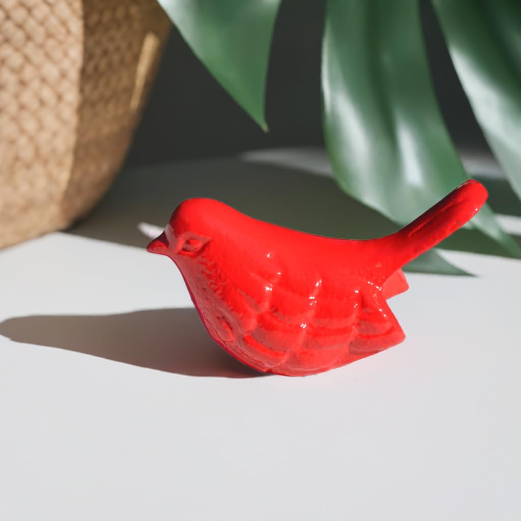 VIBHSA Handcrafted Bird Figurine of Happiness Red Glazed Bird Sculpture Collectible Bird Figurines Symbols of Health & Happiness (Red)