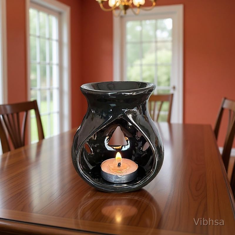 VIBHSA Ceramic Clay Candle Operated Aroma Burner & Essential Oil Diffuser with 1 Tea Light Candle