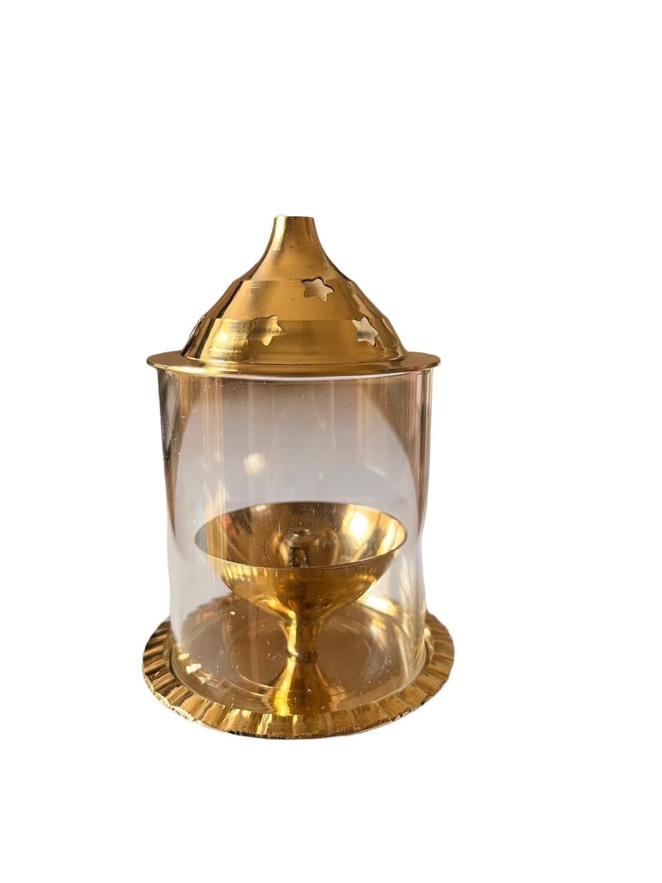 VIBHSA Brass Akhand Diya with Glass, Cotton Wick & Brass Cleaning Powder(5 Inches)