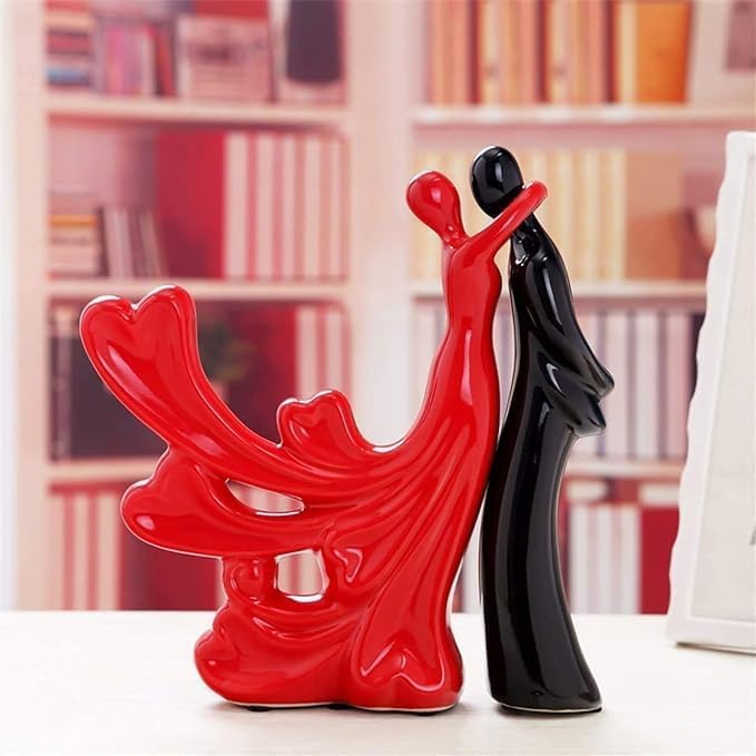 VIBHSA Dancing Couple Ceramic Figurine, Red and Black, Modern Art Sculpture, Home Decor