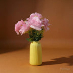 VIBHSA Yellow Ceramic Flower Vase for Home Decor, Modern Ribbed Decorative Vase