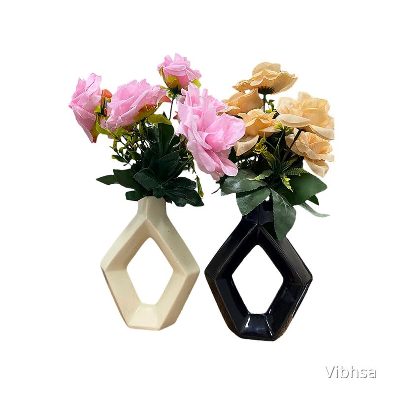 VIBHSA Geometric Ceramic Flower Vase Set of 2