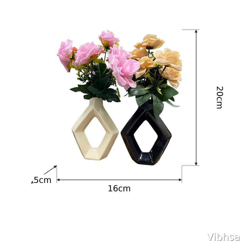 VIBHSA Geometric Ceramic Flower Vase Set of 2