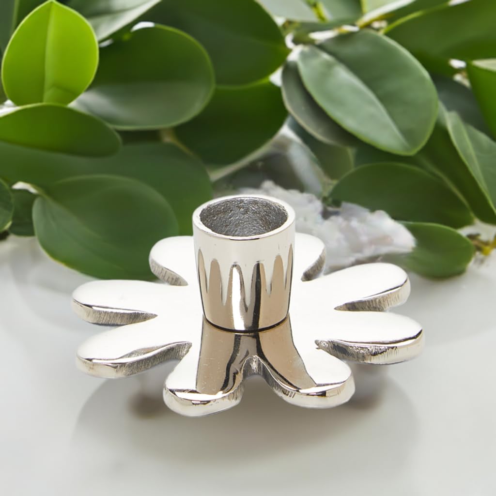 VIBHSA Handmade Flower Candle Holder Silver Finish. Ideal for Home & Table Decor, Religious Events
