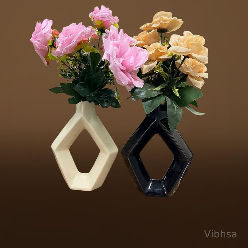 VIBHSA Geometric Ceramic Flower Vase Set of 2