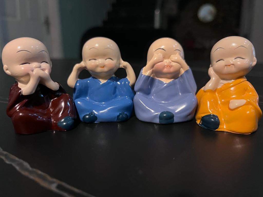 VIBHSA Colorful 4 Monks Buddha Figurines - for Home Decor