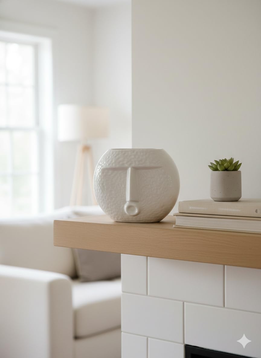 VIBHSA Modern Blowing Kiss Face Ceramic Vase - White Decorative Flower Pot for Home Decor