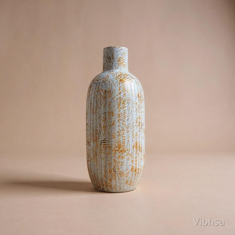 VIBHSA Modern Distressed Ribbed Ceramic Flower Vase