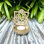 VIBHSA Golden Shadow Metal Tea Light Holder Diya with Tealight (8x8x11 cm)
