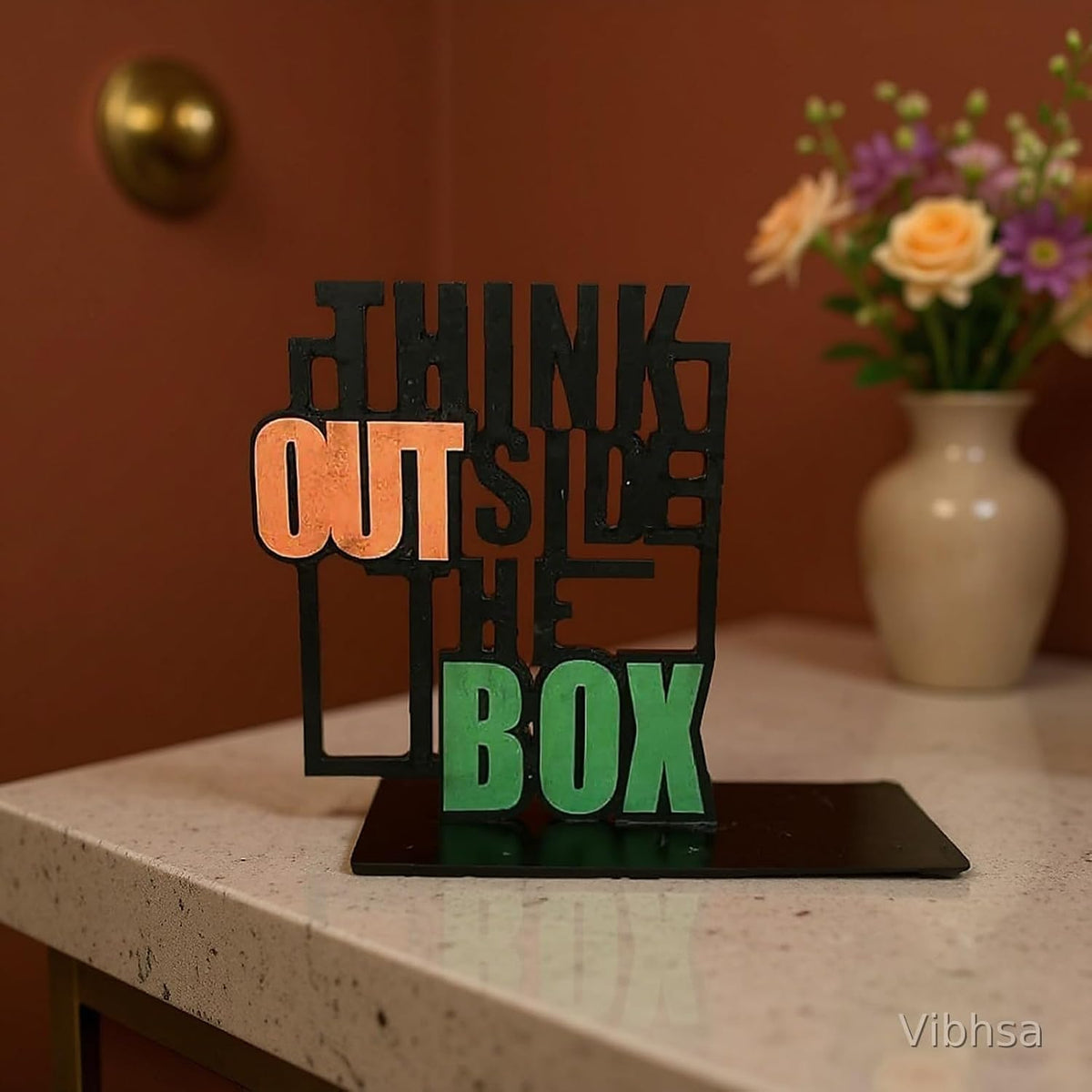 VIBHSA Think Outside the Box Metal Decorative Showpiece, Multicolour