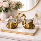 Aluminium Pair of Swan Candle Holder Showpiece for Good Luck & Love