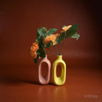 VIBHSA Modern Ceramic Hollow Vase Set of 2 – Pink & Yellow