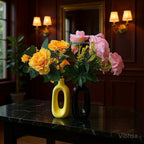 VIBHSA Modern Ceramic Hollow Vase Set of 2 – Yellow & Black