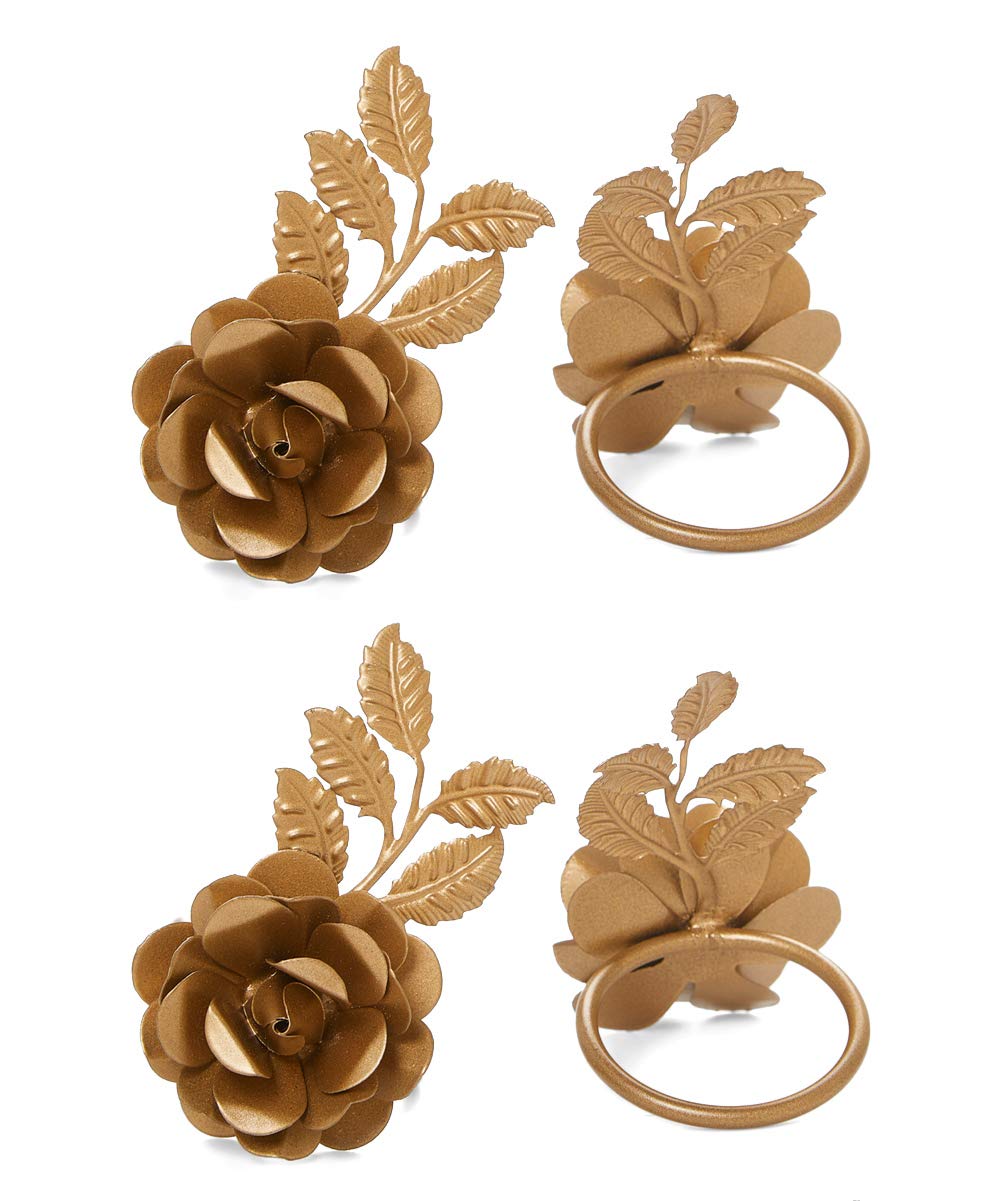 VIBHSA Flower Napkin Rings Set of 4 (Golden Rose)