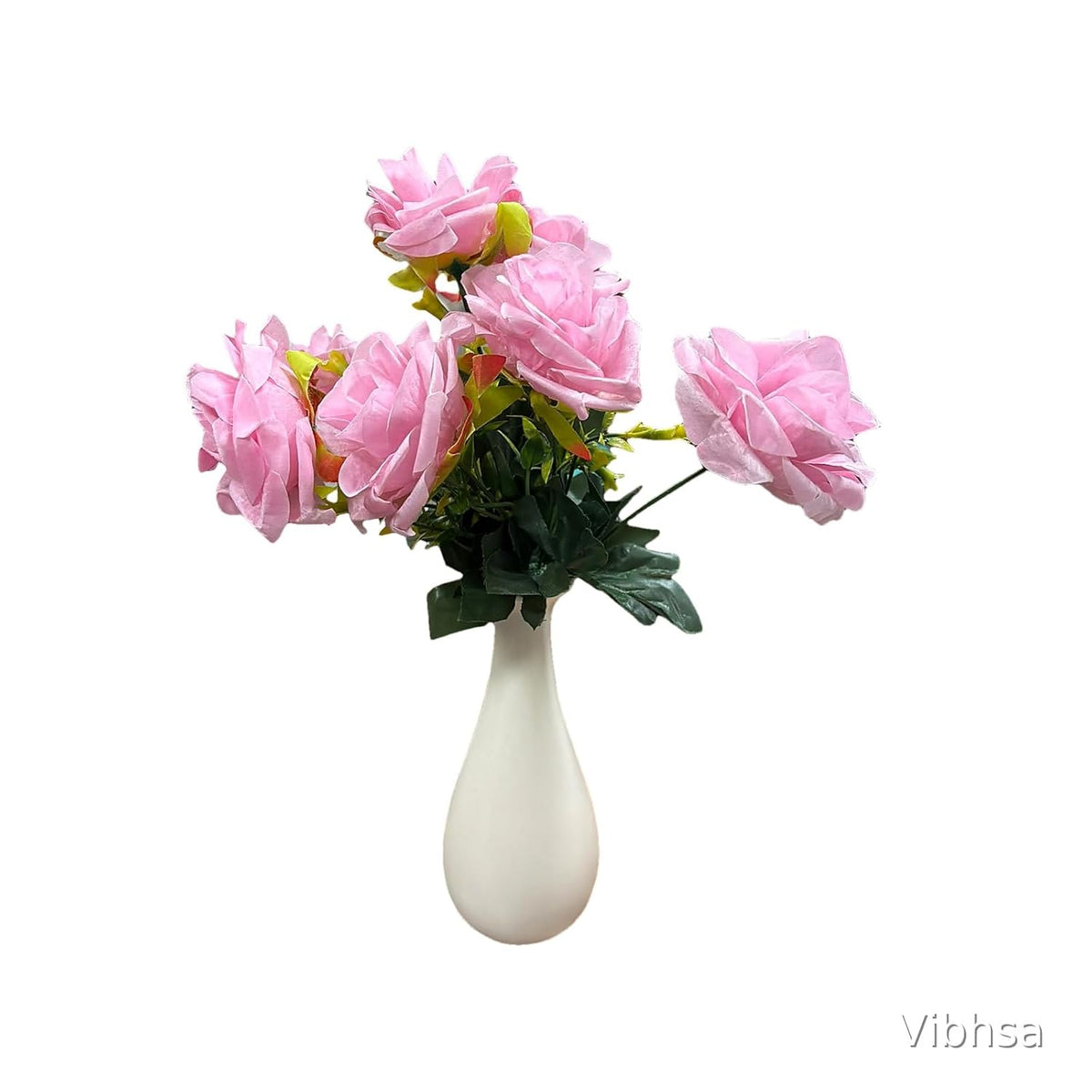 VIBHSA White Ceramic Vase, Tall Narrow Neck, Glossy Finish