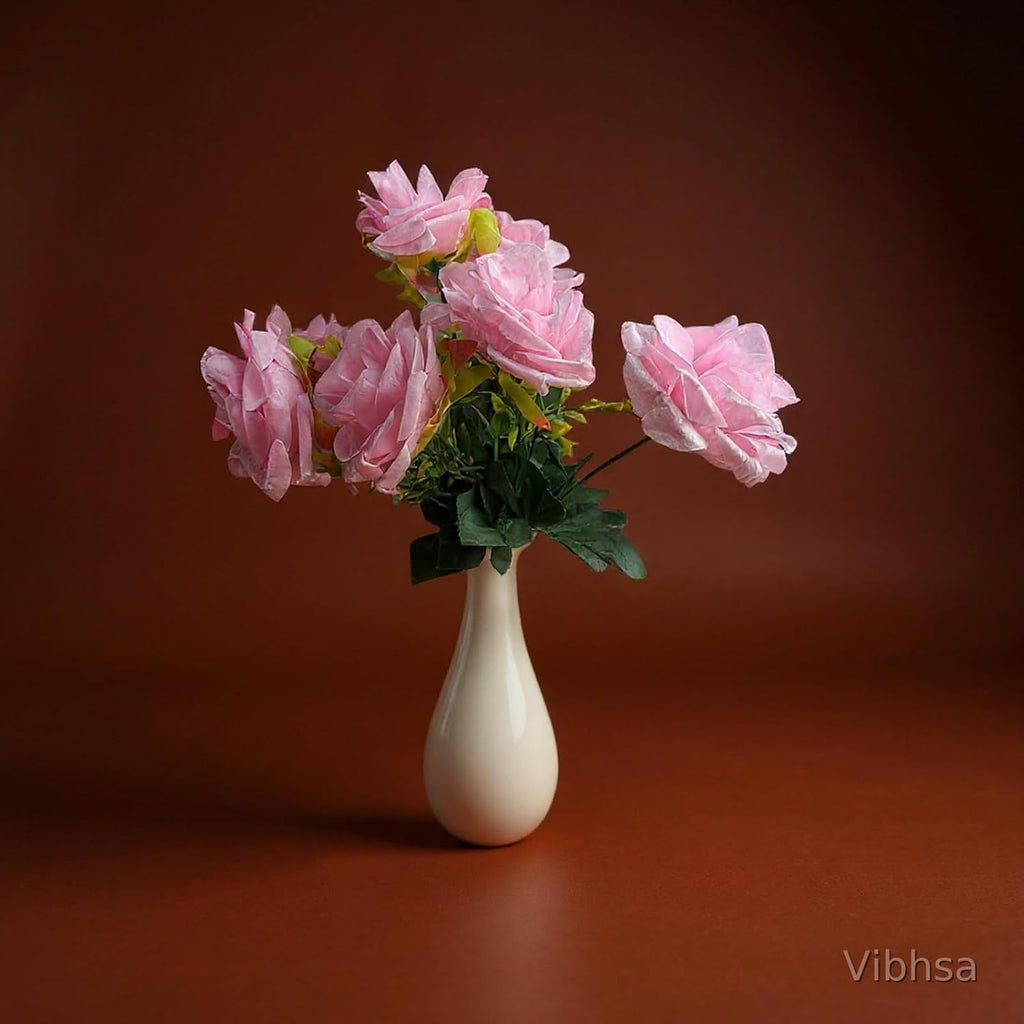 VIBHSA White Ceramic Vase, Tall Narrow Neck, Glossy Finish