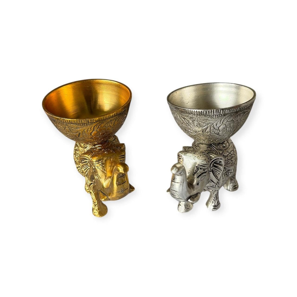 VIBHSA Metal Elephant Dry Fruit Bowl Showpiece Gold Polish for Your Home,Office Table