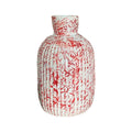 VIBHSA Ceramic Flower Vase, Red and White, Textured Ribbed Design, Modern Tabletop Showpiece for Living Room