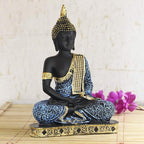 VIBHSA Decorative Buddha Statue, Black and Blue with Gold Accents, Meditation Pose, Home Decor