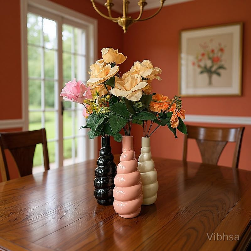 VIBHSA Modern Ceramic Stacked Bubble Vase Set of 3, Minimalist Sculptural Flower Vases in Black