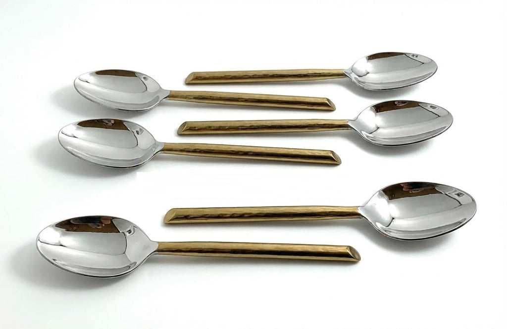 VIBHSA Stainless Steel Hammered Golden Cut Spoons Set of 6